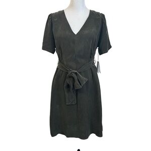LNA Womens V Neck Short Sleeve Belted Dress Sz Large Green USA Made 100% Cupro